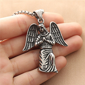 Winged <b>Angel</b> Pendant Stainless Steel Unisex Necklace Retro Style <b>Gift</b> 190193 - Product Image 3