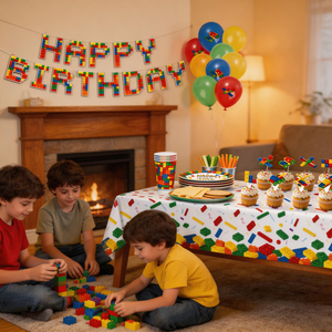 640433 Ensemble de 209 pièces sur le thème des blocs de construction <span class=keywords><strong>pour</strong></span> fête d'anniversaire - Kit complet de décoration et de vaisselle adapté à toutes <span class=keywords><strong>les</strong></span> décorations de fête - Product Image 4