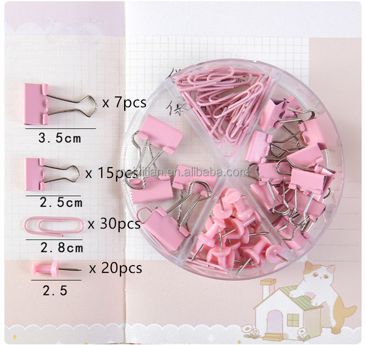 Kit De Oro Rosa, Juego De Clips Para Carpetas, Clips De Papel, Chinchetas, Total 171 Piezas Oso De Fresa Electronica