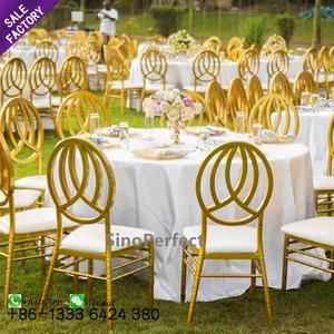 Precio al por mayor, muebles antiguos, metal dorado, acero, apilamiento, respaldo cruzado, sillas de banquete de Hotel para boda - Product Image 3