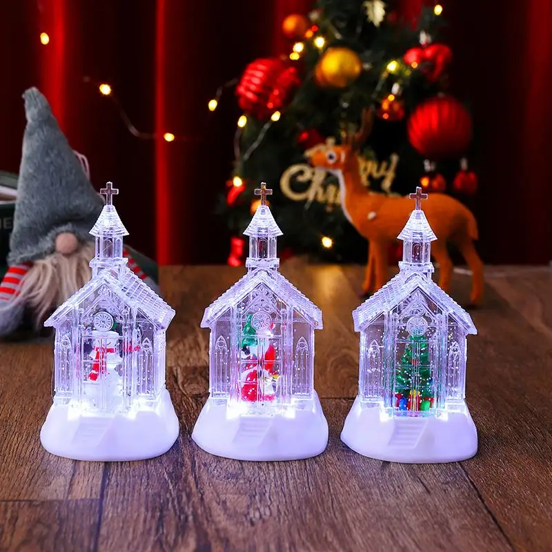 1 2024 New Product Christmas Acrylic Church Lamp Ornament Musical Christmas Gifts Lighted Snow Water Lantern