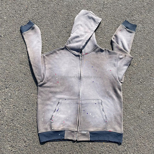 Sudadera con Capucha Personalizada, Estilo Vintage, Lavada con Ácido, con Efecto de Salpicaduras de Pintura, Sudadera Holgada con Efecto Desgastado por el Sol para Hombre, Ropa Urbana Retro - Product Image 2