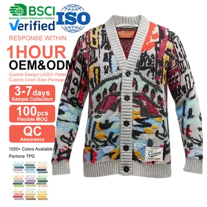 Vêtement personnalisé pour homme pull tricoté épais couleur Jacquard Cardigan tricoté