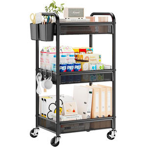 Chariot roulant en métal à 3 niveaux avec panier en maille Office Art Laundry Pantry Kitchen Utility Vegetable Fruit Organizer Storage - Product Image 1