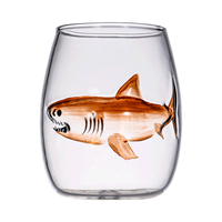 Vaso de Vidrio Creativo con Relieve 3D de Animales Marinos, Tema Oceánico, Ballena, Tiburón, Pulpo, Vaso sin Tallo para Vino, Agua, Jugo