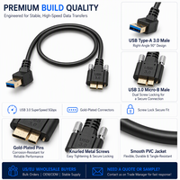 Kabel USB 3.0 Industri OEM 4 Sudut Opsional Kiri Kanan Atas Bawah 90 Derajat A ke Micro B Dengan Sekrup Pengunci untuk Kamera Industri