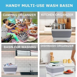 Bassine pliante portable grande capacité multi-usage pour cuisine, camping, vaisselle, organisateur, bassine carrée en plastique pour laver les légumes - Product Image 1