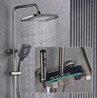 Système de douche en aluminium du fabricant Ensemble de robinets à affichage numérique Montage mural 4 fonctions Touches de piano Ensemble de douche à effet pluie Pomme de douche
