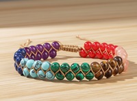 Bracelet Chakra Bohème - Bracelet en pierres énergétiques turquoise, aquamarine, agate rouge et améthyste pour le yoga, cadeau OEM