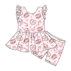 Conjuntos de Ropa para Bebés Niñas de Bambú Orgánico Personalizados, Vestido con Volantes y Pantalones Cortos, Vestidos Transpirables para Hermanas, Conjuntos de Ropa para Niñas Pequeñas - Product Image 2