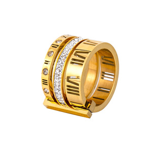 yunnique Fashion Trend Retro Exaggerated Women's <b>Titanium</b> Steel Diamond Three <b>Ring</b> Roman Numeral <b>Ring</b> Party Jewelry - Product Image 5