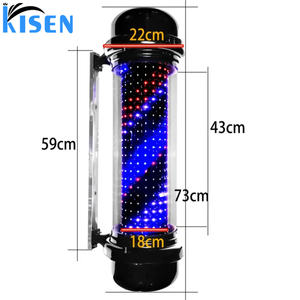 Kisen, venta al por mayor, poste <span class=keywords><strong>de</strong></span> barbero rojo y azul, letrero giratorio Led completo, altura y Color personalizados para barbería - Product Image 3
