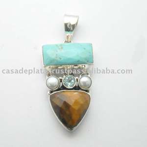 Multi Stone, Shape Gemstone Pendant 925 Sterling Silver Cute Silver Plated Colgante de moda para mujer. Fabricación por CDP - Product Image 2