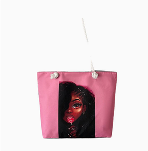 Original Hand-painted West African Style Canvas Tote <strong>Bag</strong>, Cartoon Pattern, Large Capacity, New Multi-functional Storage <strong>Bag</strong> - Product Image 4