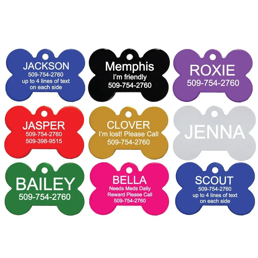 Etichette personalizzate in acciaio inossidabile personalizzate stampate su due lati all'ingrosso per animali domestici etichette collare per cani