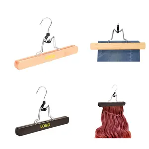 Colgador de extensión de pelo de madera maciza antideslizante IANGO, Clips de falda de pantalones de madera con materiales plásticos metálicos, almacenamiento de pelucas para uso en armario