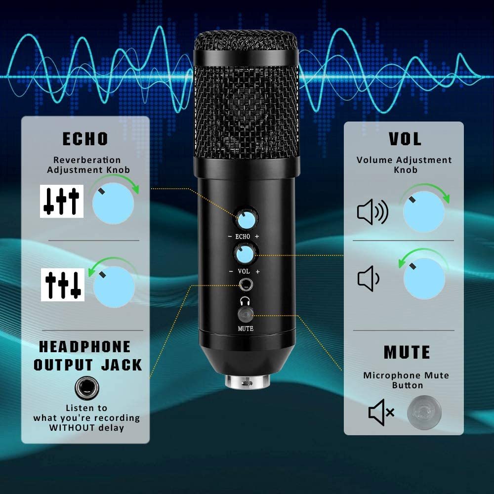 Podcast multipropósito de escritorio USB micrófono de condensador Pro para la grabación de juegos de radiodifusión reunión voz Overs y Streaming