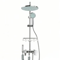 Ensemble de douche haut de gamme en laiton épaissi, autonettoyant, à commande par bouton, avec 3/4 modes de pression, 180 °   Robinet mitigeur chaud/froid, étagère offerte