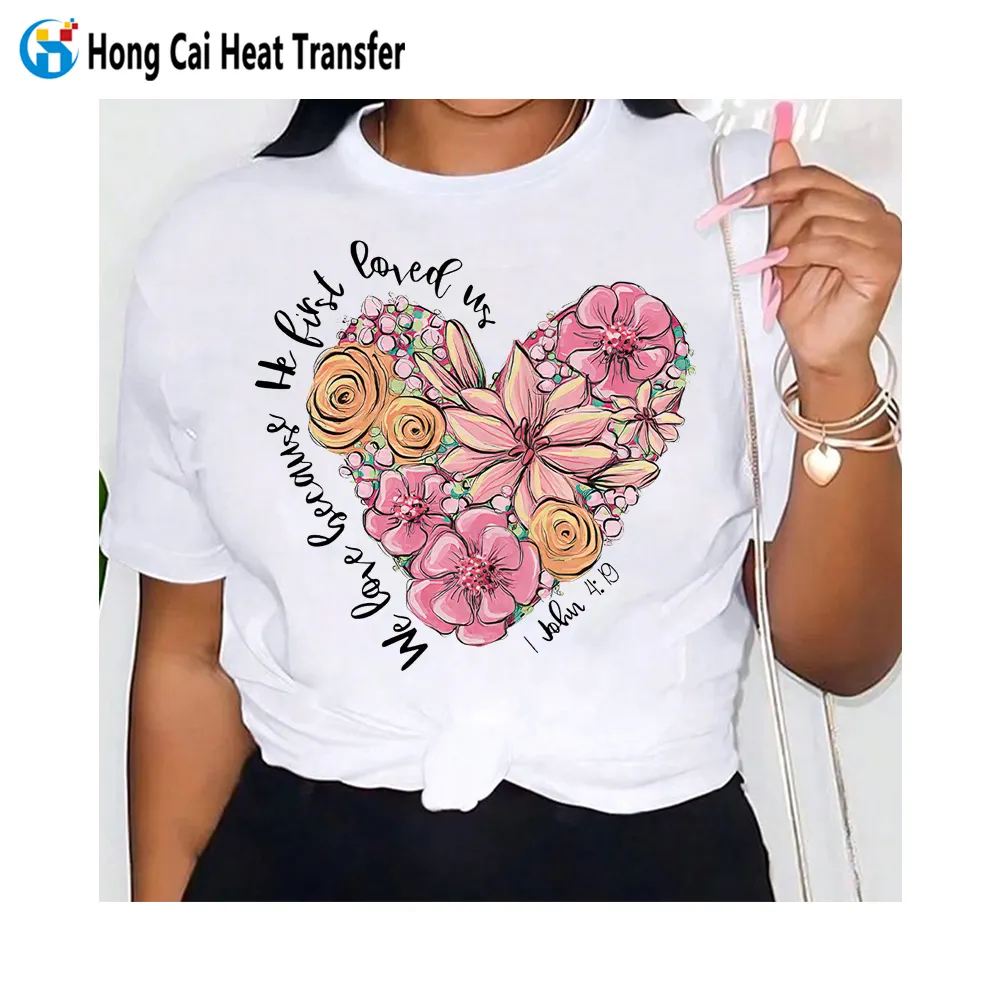 Camiseta feminina Hongcai personalizada de alta qualidade com estampa de algodão com gola redonda, fabricante de camisetas femininas de grandes dimensões