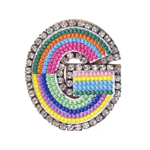 Hot selling rhinestone alphabet patch rhinestone patch applique 3d patches with rhinestone tshirts