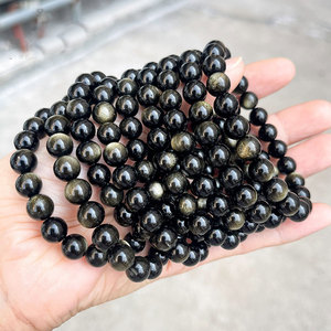<span class=keywords><strong>Bracelet</strong></span> en <span class=keywords><strong>obsidienne</strong></span> dorée naturelle 7A, perles rondes, pour hommes et femmes, <span class=keywords><strong>bracelet</strong></span> de guérison polyvalent, bracelets très vendus - Product Image 1