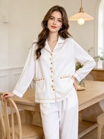 Vêtements de détente confortables pour femmes en coton doux 100% - Tricoté, brodé, haut de gamme, manches longues, taille élastique - Collection Printemps/Automne