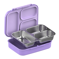 Boîte à lunch portable avec poignée pour enfants, 3 compartiments, intérieur en acier inoxydable 304, coque extérieure en PP, joint en silicone