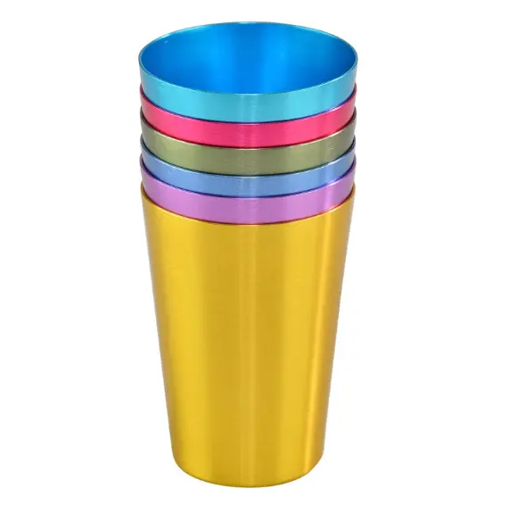 Цветные алюминиевые стаканы для напитков, набор из 6 цветных металлических стаканов, ударопрочные 6 металлических цветов-12 унций