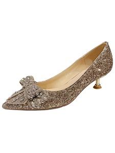 Zapatos de Tacón Alto de Cristal Francés para Mujer, Nuevo Estilo, Zapatos de Novia para Boda, Vestido de Novia, Lentejuelas Doradas, Pedrería, Malla Fina - Product Image 4