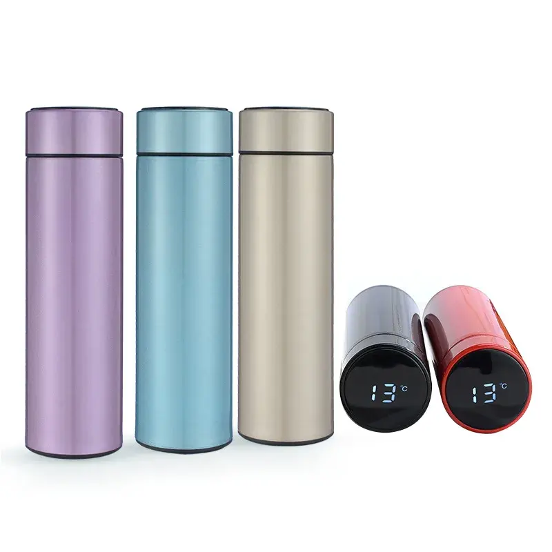 Custom Logo 500ml 17oz Double Wall Stainless Steel Insulated Temperature Vacuum Flasks Cup Led Smart Water Bottle