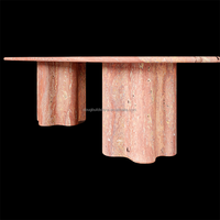 Dougbuild 210cm 240cm Table personnalisée en marbre travertin rouge Table basse ovale en marbre Table de salle à manger avec dessus en marbre