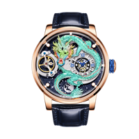 Montre automatique HANBORO 3D Rose Gold Dragon Skeleton pour homme, luxe, verre cristal ciel étoilé, acier inoxydable, cuir premium