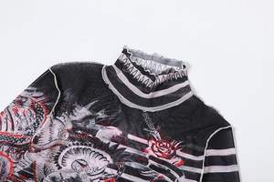 ชุดเสื้อผ้า2ชิ้นสำหรับผู้หญิงชุดเสื้อเอวลอยและกางเกงขาบานผ้าตาข่ายเซ็กซี่พิมพ์ดิจิตอล - Product Image 2