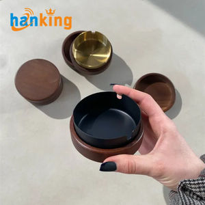 Ceniceros Creativos Ehanking con Tapa de Madera de Nogal, Cenicero de Acero Inoxidable Resistente al Viento para Fumar en la Oficina o el Hogar - Product Image 3