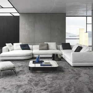 Minimalist isches Chaiselongue-Kombinations-Ecksofa aus Baumwolle und Leinen Modernes minimalist isches Wohnzimmer-Technologie-Stoffs ofa