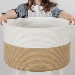 XXXLarge Panier à jouets en corde de coton Panier à linge tissé pour bébé avec poignée