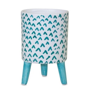 HMS Set di due verde acqua e ceramica bianca da 2 once di fioriere rotonde rialzate per fiori - Product Image 4