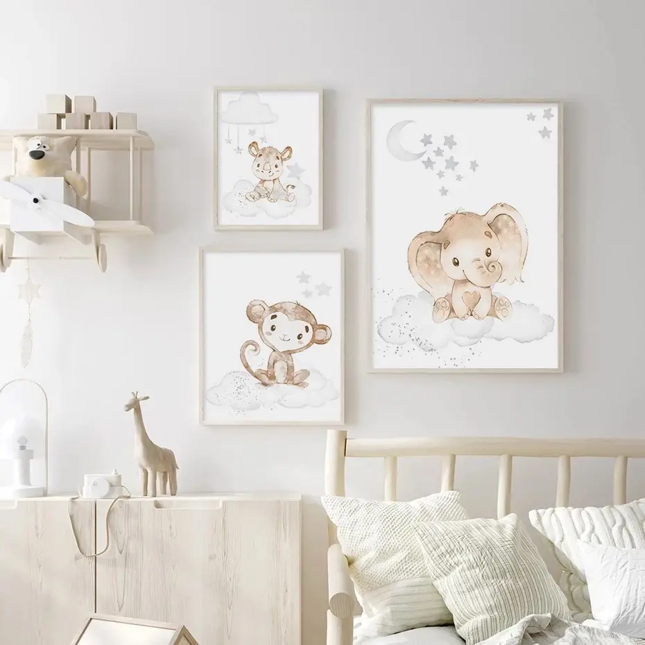 Living room background wall cute cartoon lion animal hanging picture sofa decoration metal frame picture children's room