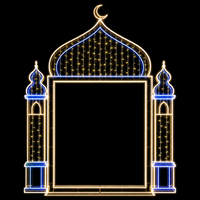 Moschee-Rahmen LED-Lichterkette Blaue Kuppel Minarett Goldener Halbmond Ramadan-Motiv-Licht für Platz Straßenlaterne Dekoration IP65