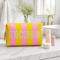 DICHOS pour logo personnalisé, sac de voyage et de maquillage tendance en polyester à rayures contrastées avec fermeture éclair, forme octogonale verticale