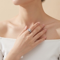 Bague Éternité Ouverte Ajustable en Or Blanc pour Femme, Sertie de Zircons Cubiques en Halo, Style Vintage, Cadeau de Mariage, Vente en Gros, OEM, Personnalisable