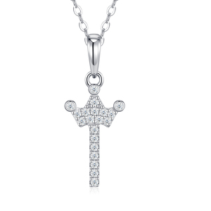 Collier minimaliste en argent sterling S925 plaqué rhodium avec pendentif couronne initiale <span class=keywords><strong>B</strong></span> et moissanite entièrement pavée, collier de luxe - Product Image 4
