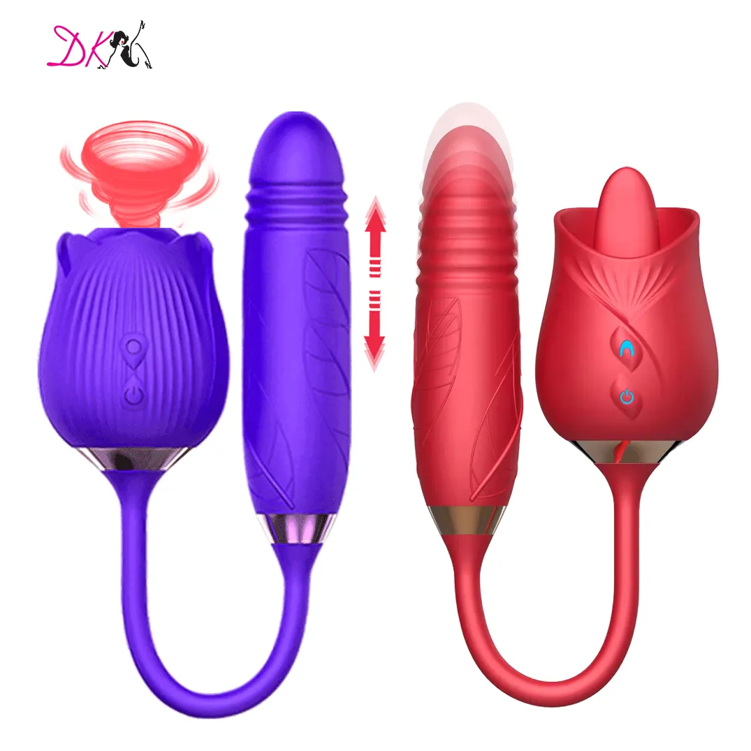 Vibrator Penghisap Klitoris Mawar Merah, Vibrator Seks Bentuk Mawar Hisap Klitoris Puting Susu Mainan Seks Vibrator untuk Wanita