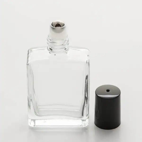 Garrafa pulverizadora quadrada lisa, garrafa de vidro com esfera de aço 10ml 15ml 30ml