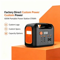 Banco de Energía Portátil de 600W para Exteriores - 576Wh, Compacto y Ligero para Camping y Uso de Emergencia, Logotipos Personalizables