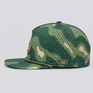 Casquette de golf Topo Camo vert beige imperméable avec patch PVC, cordon, 5 panneaux, perforations laser, respirante, snapback, pour hommes et femmes - Product Image 3