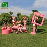 장식 유리 섬유 만화 동물 동상 수지 핑크 팬더 세트 조각
