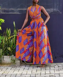 女士3D印花长度小号休闲长款晚礼服多种穿着方式批发非洲印花服装