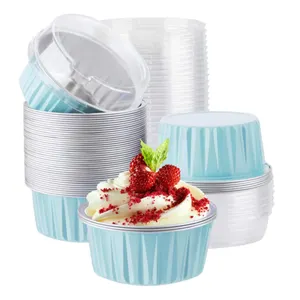 Hot selling 125ml disposable food grade round aluminum foil cake baking cups with plastic lid