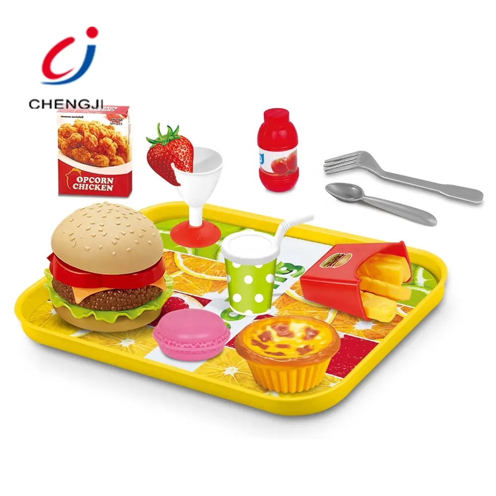 Simulation Play house plastic kitchen kidz fast food hamburger french fri toy role pretend toy burger toy set